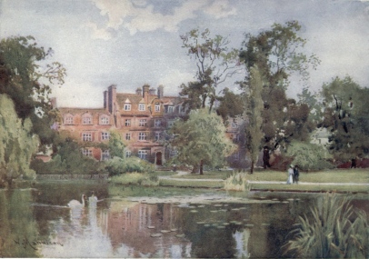 THE LAKE AND NEW BUILDINGS, EMMANUEL COLLEGE  The building is known as the Hostel, and was erected between 1885 and 1894.