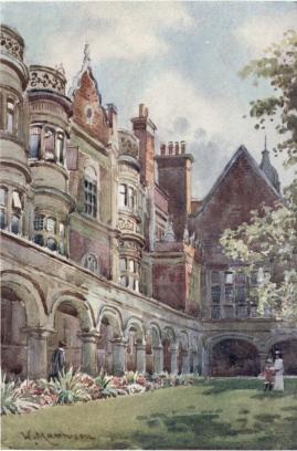 THE CLOISTER COURT, SIDNEY SUSSEX COLLEGE  The new buildings on the left of the picture were designed by Mr. J. L. Pearson and erected in 1890. In the distance we see the large mullioned window of the Hall, which is part of the old college building begun 1596.