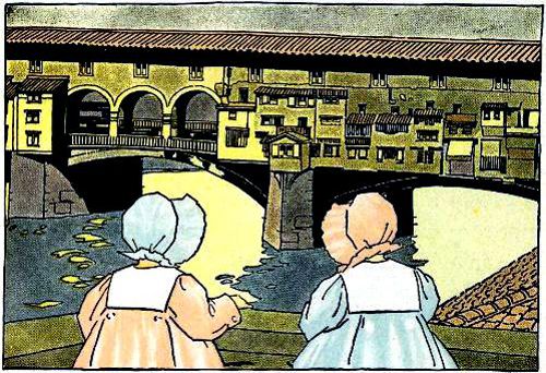 girls looking at building on bridge