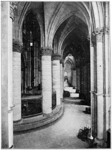 CATHEDRAL AT REIMS (MARNE), FRANCE, VIEW IN CHOIR AISLE, LOOKING WEST.