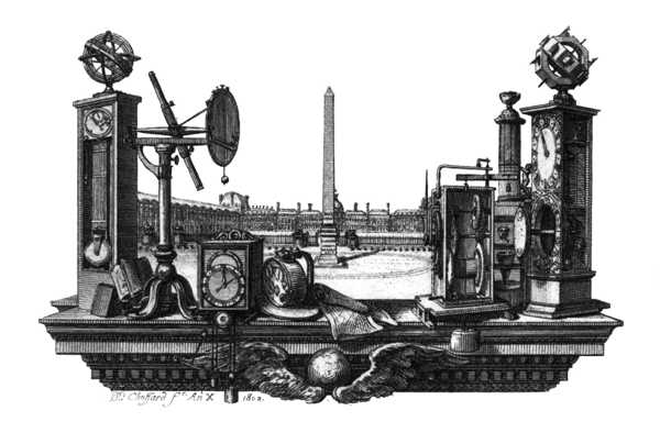 Fleuron on the title-page of “Histoire de la mesure du temps par les horloges” by Ferdinand Berthoud 1802.