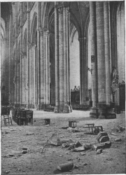 EFFECT OF THE FIRST SHELLS WHICH HIT THE CATHEDRAL. ASPECT INSIDE THE NAVE.