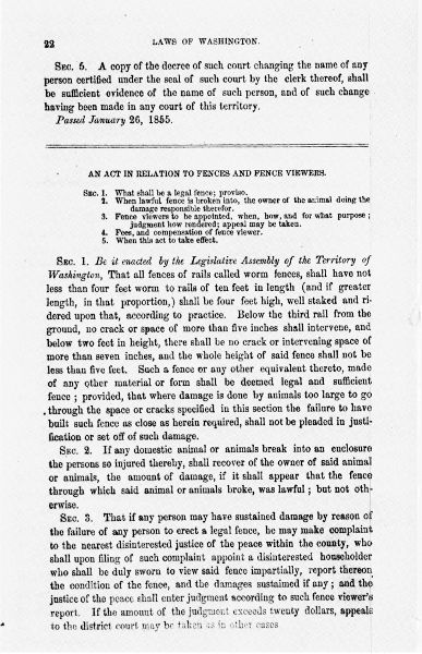 Acts of the Legislative Assembly of the Territory of Washington, Passed at the Second Regular Session, Begun and Held at Olympia, December 4, 1854, in the Seventy-Ninth Year of American Independence