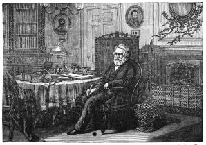 Longfellow as older man sitting by fire