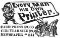 The Excelsior Every man his own printer card press $3.00 Circular sizes $8 Newspaper $4