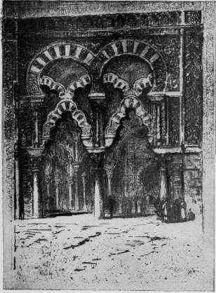 IN THE CATHEDRAL—CORDOVA.  From an etching by Samuel Colman.