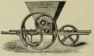 inverted triangle shape for vat with two wheels to turn and long bars on either side to set on edge of container