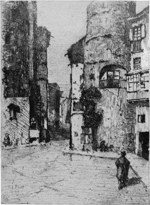 Image not available: THE GATE OF BARCELONA.  From an etching by Charles A. Platt.