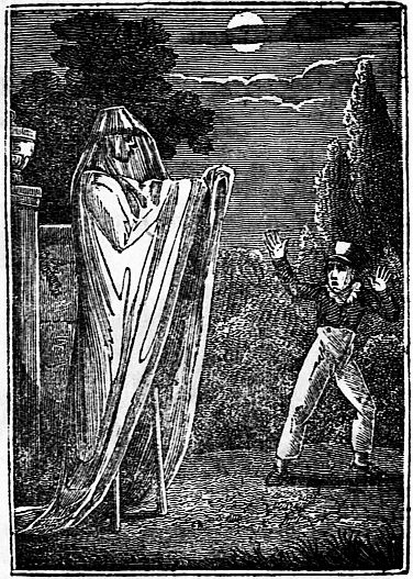 Frontispiece; Person in sheet scaring child