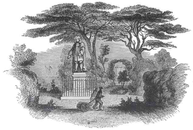 Chelsea physic garden with statue of Sir Hans Sloane