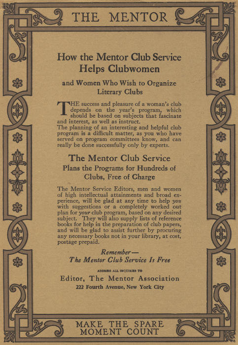 Back cover page: The Mentor Club Service