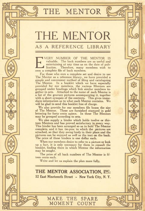 Back cover page: The Mentor as a reference library