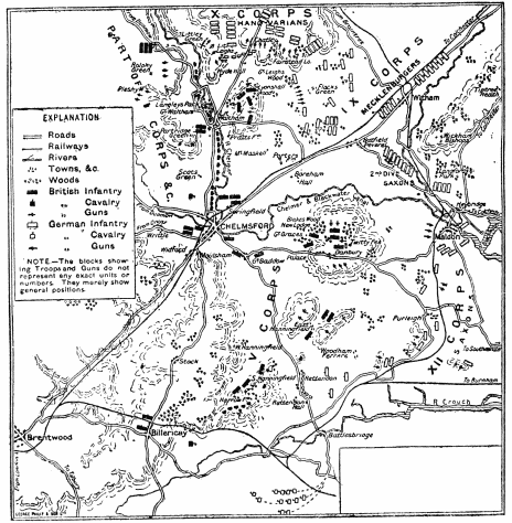 Image unavailable: Battle of Chelmsford.  Position on the Evening of September 11.