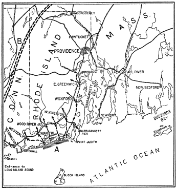 Image unavailable: MAP TO ILLUSTRATE THE LANDING OF THE ENEMY FORCES  A. Enemy Transports at Beach. The lines and arrows show direction of his advance.  B. United States Army, withdrawn to a watching position.