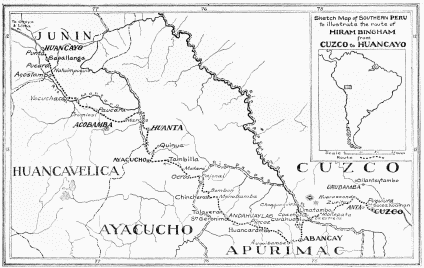 Image unavailable: Sketch Map of Southern Peru to illustrate the route of HIRAM BINGHAM from CUZCO to HUANCAYO