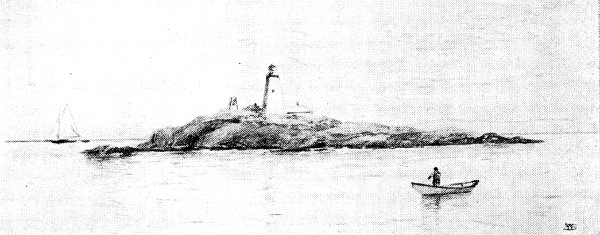 Rowboat in view of lighthouse.