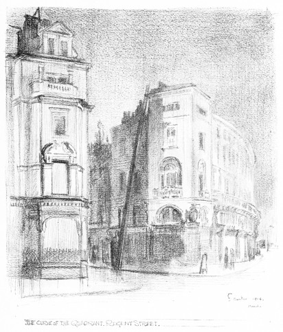 Image unavailable: f. carter 1914.  THE CURVE OF THE QUADRANT. REGENT STREET.