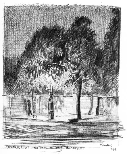 Image unavailable: ELECTRIC LIGHT IN THE TREES ON THE EMBANKMENT  f carter. 1913  