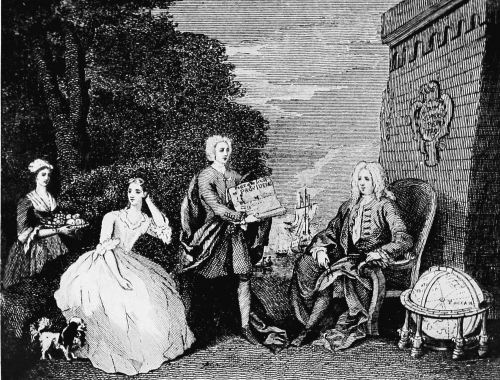 Image unavailable: CAPTAIN WOODES ROGERS, WITH HIS SON AND DAUGHTER, 1729  From the engraving by W. Skelton, after the painting by Hogarth.