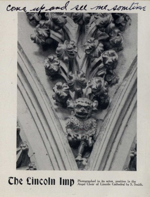 The Lincoln Imp Photographed in its actual position in the Angel Choir of Lincoln Cathedral by S. Smith