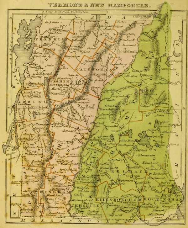 Map of Vermont and New Hampshire.
