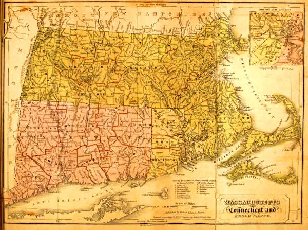 Map of Massachusetts, Conneticut, Rhode Island.