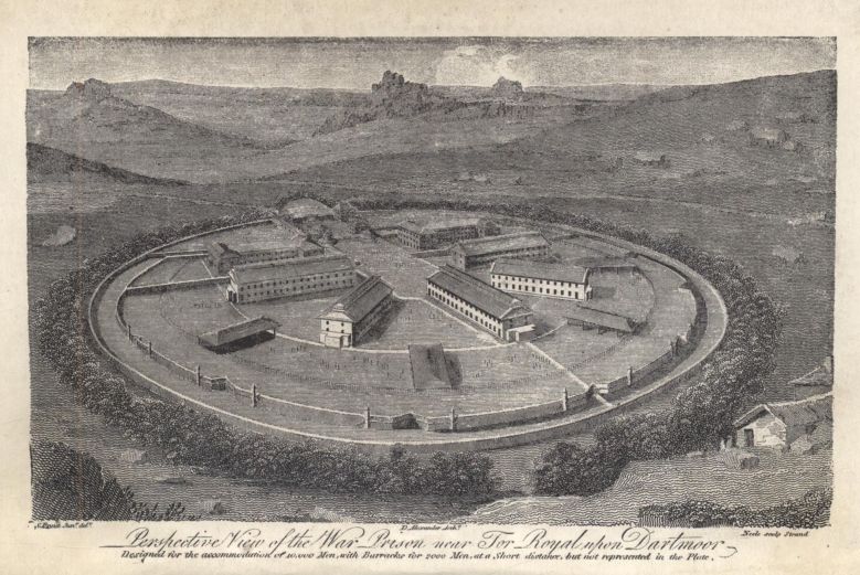 Perspective View of the War Prison near Tor Royal upon Dartmoor. Designed for the accommodation of 10,000 Men, with Barracks for 2000 men a Short distance, but not represented in the Plate