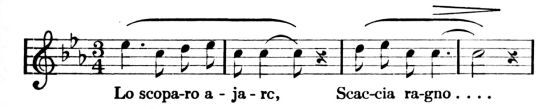 [Musical notation: Lo scopa-ro a-ja-rc, Scac-cia ra-gno .... ]