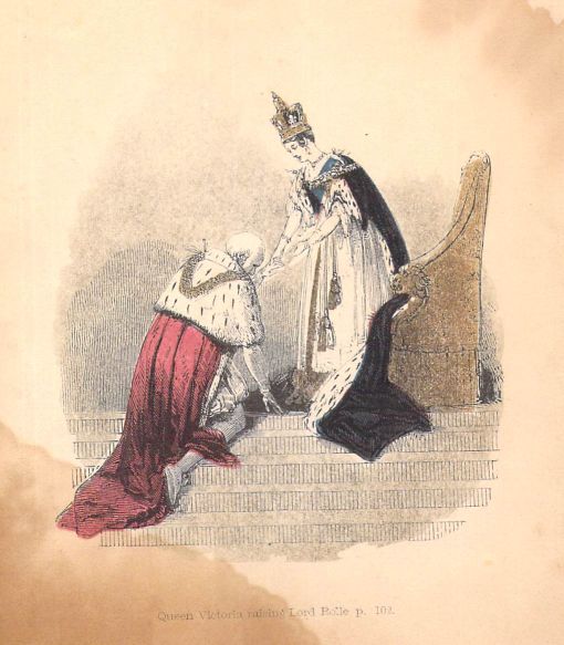 Queen Victoria raising Lord Rolle.  p. 102