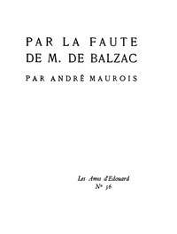 Par la faute de M. de Balzac书籍封面