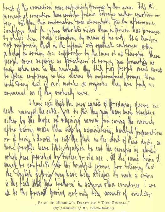 Page of Borrow’s Draft of “The Zincali.”  By permission of Mr. Watts-Dunton