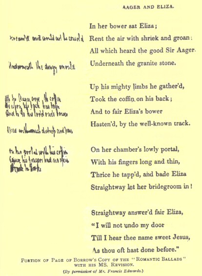 Portion of page of Borrow’s MS. copy of the “Romantic Ballads” with his MS. revision