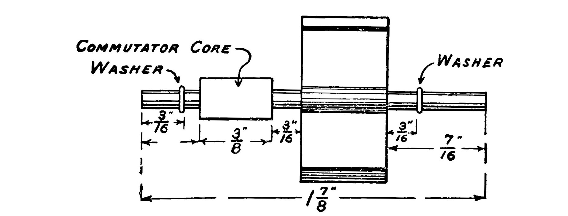 FIG. 13.—Side view of the Armature and Commutator Core assembled on the Shaft before winding.