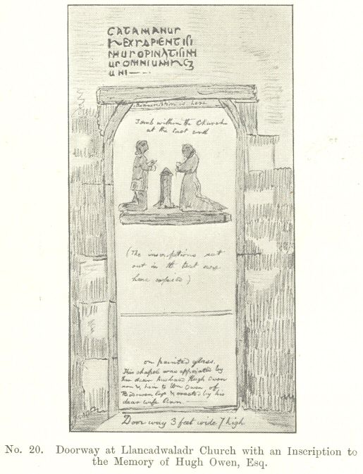 No. 20.  Doorway at Llancadwaladr Church with an Inscription to the Memory of Hugh Owen, Esq.