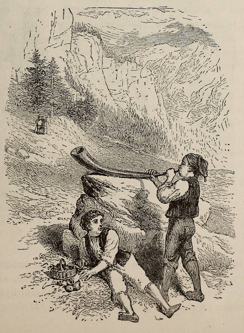 Drawing of boys in the mountains