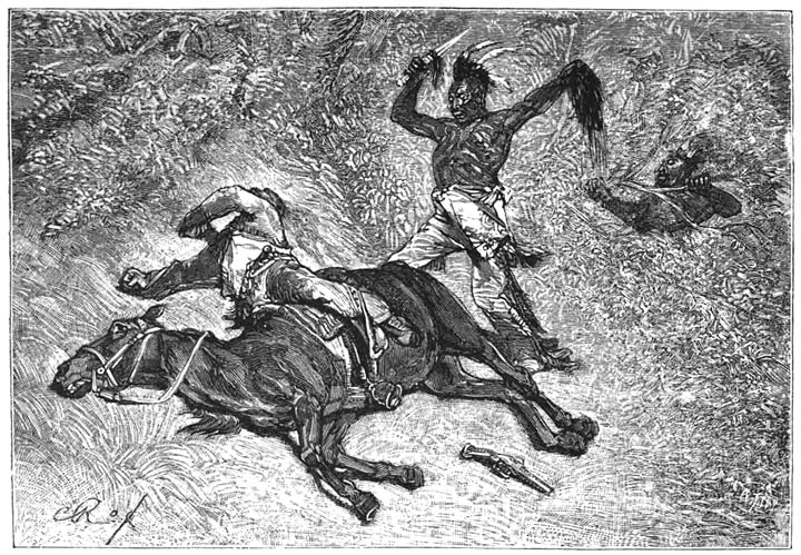 Dat was de Comanchen-hoofdman die de bloedige scalp van den roover rondzwaaide, blz. 192.