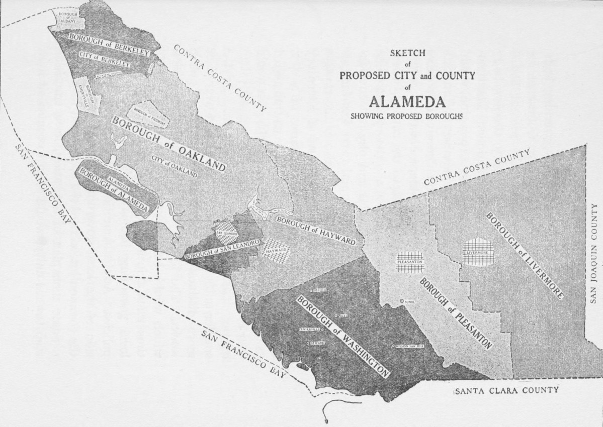 SKETCH of PROPOSED CITY and COUNTY of ALAMEDA SHOWING PROPOSED BOROUGHS