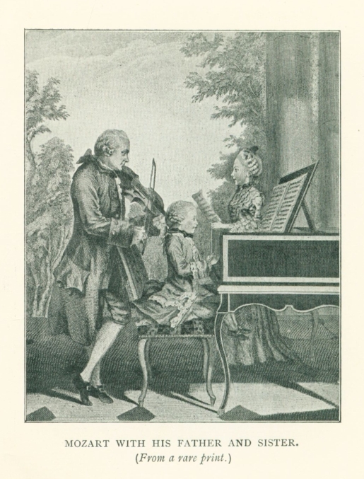 MOZART WITH HIS FATHER AND SISTER. (<i>From a rare print.</i>)