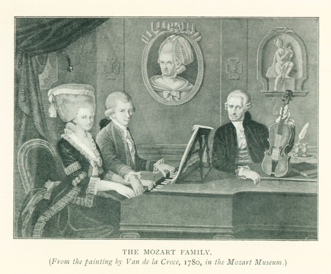 THE MOZART FAMILY. (<i>From the painting by Van de la Croce, 1780, in the Mozart Museum.</i>)