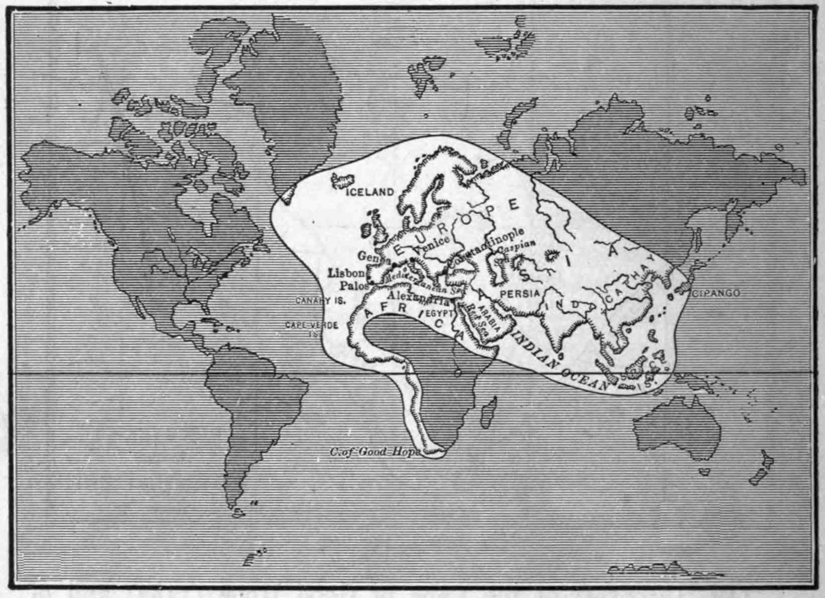 Map of the known world in the time of Columbus