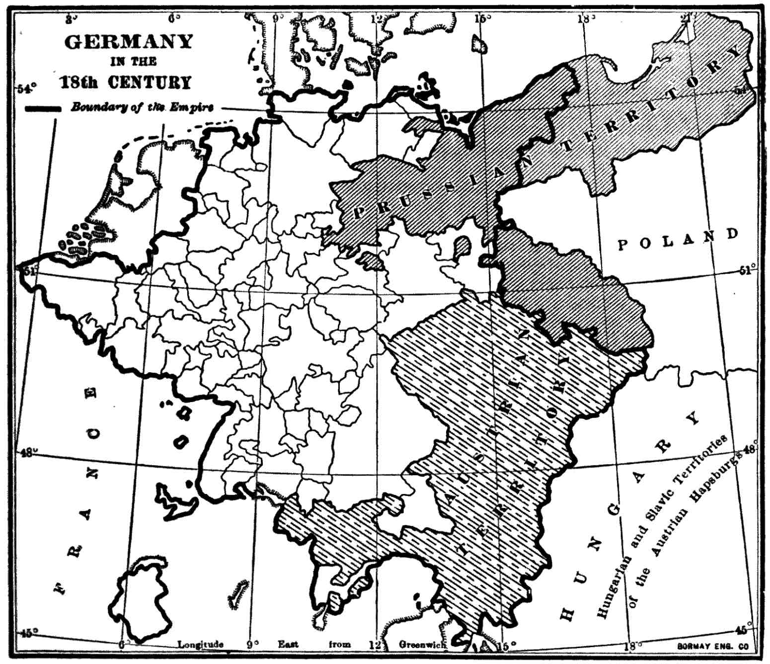 boundary of the german empire in the 18th century