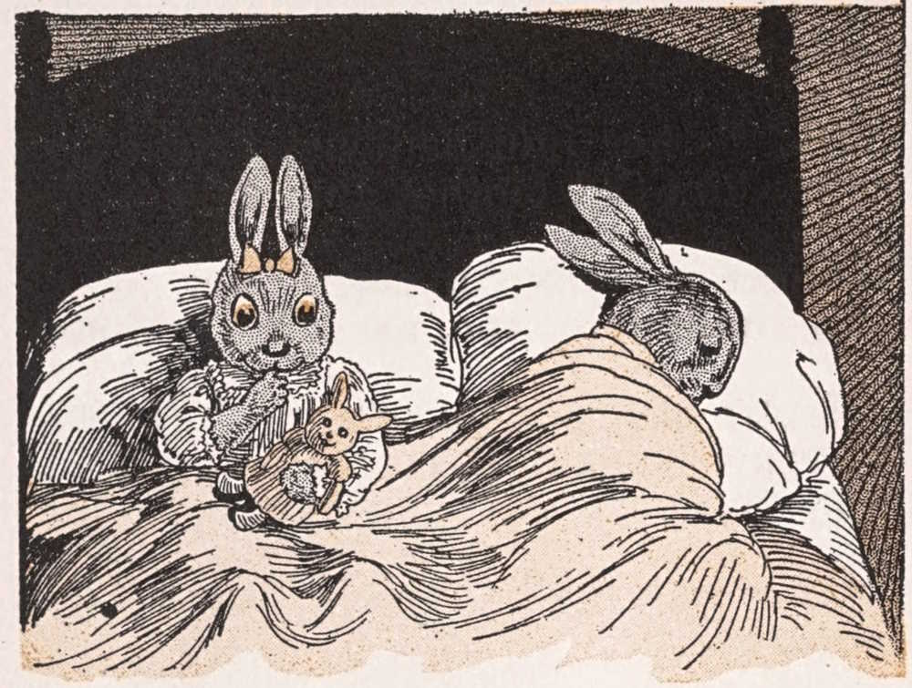 two bunnies in bed