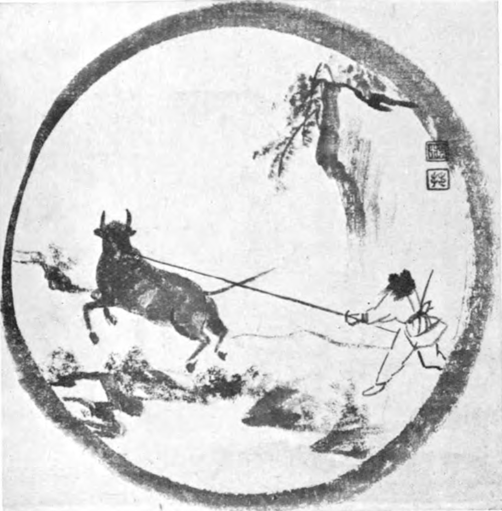 Drawing of a person roping a cow