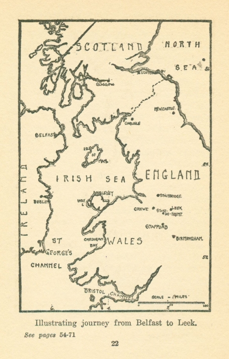 Illustrating journey from Belfast to Leek.