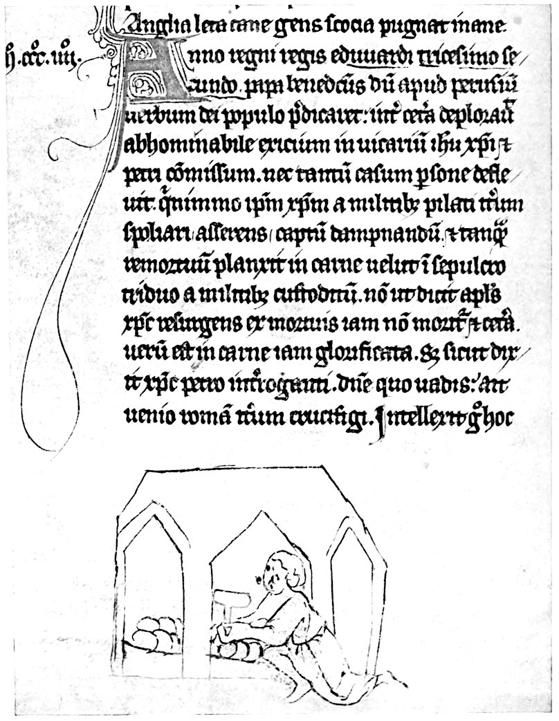 A mediaeval manuscript illustrated with a sketch of the robbery of the treasury of the wardrobe
