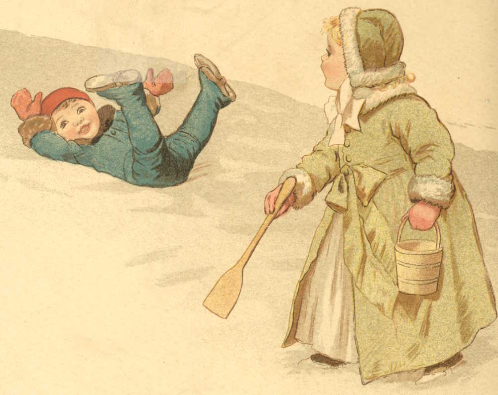 Boy sliding down snowdrift