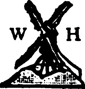 Logo of four-bladed windmill with letters W on left side and H on right side.