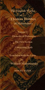 The English Works of Thomas Hobbes, Volume 1 (of 5), Thomas Hobbes, William Molesworth