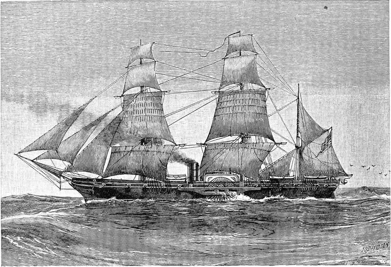 Paddle-steamer at sea