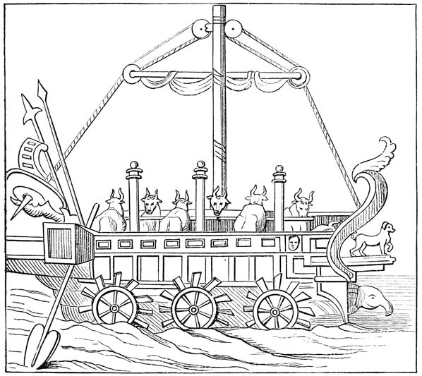 Illyrian Barge with Oxen driving Paddle-wheels